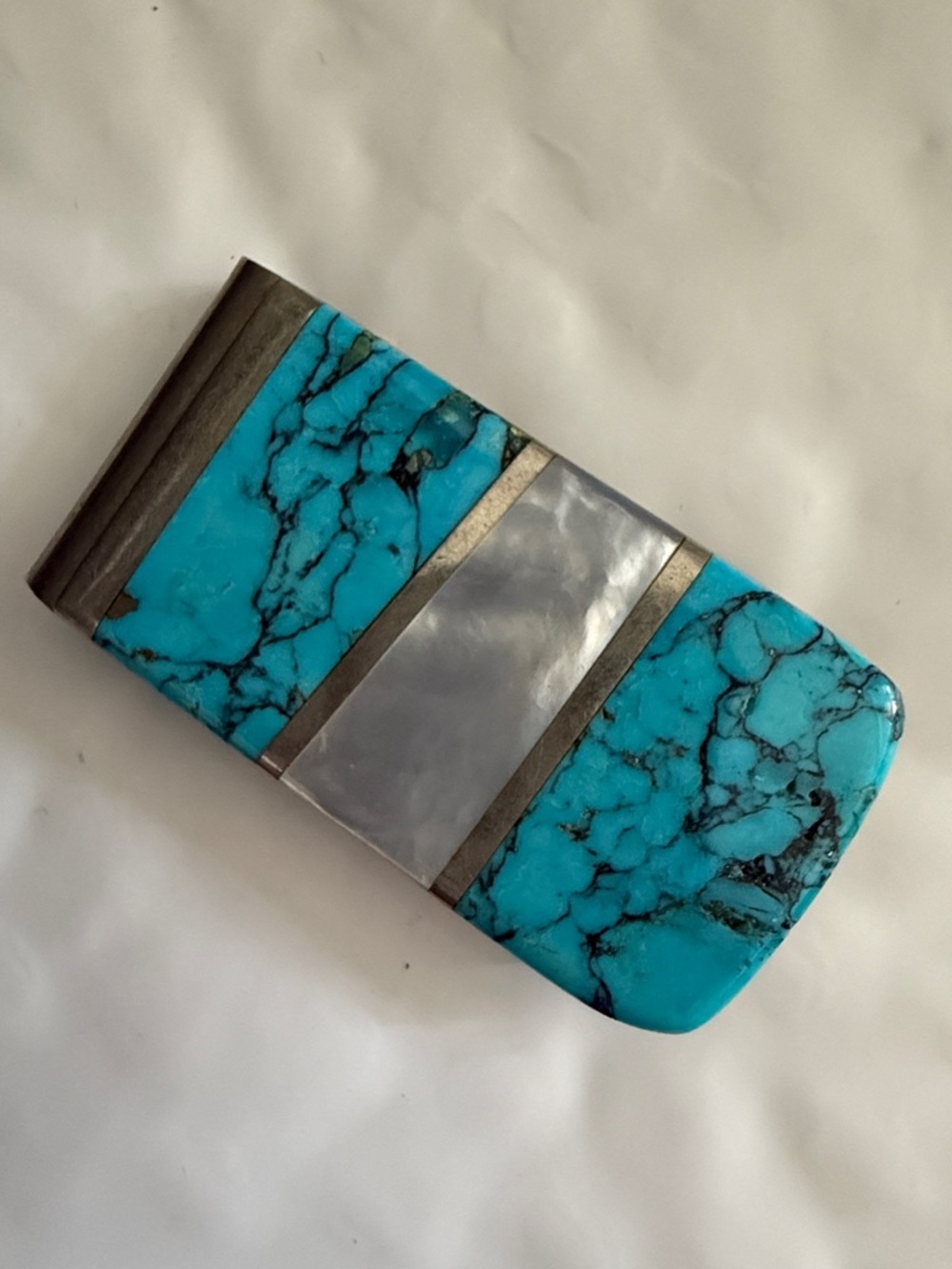 Vintage Native Turquoise and Mother of Pearl Inlay Money Clip